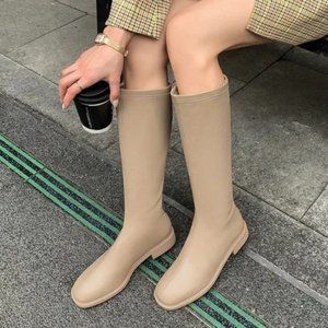 autumn new chunky heel square toe rider boots